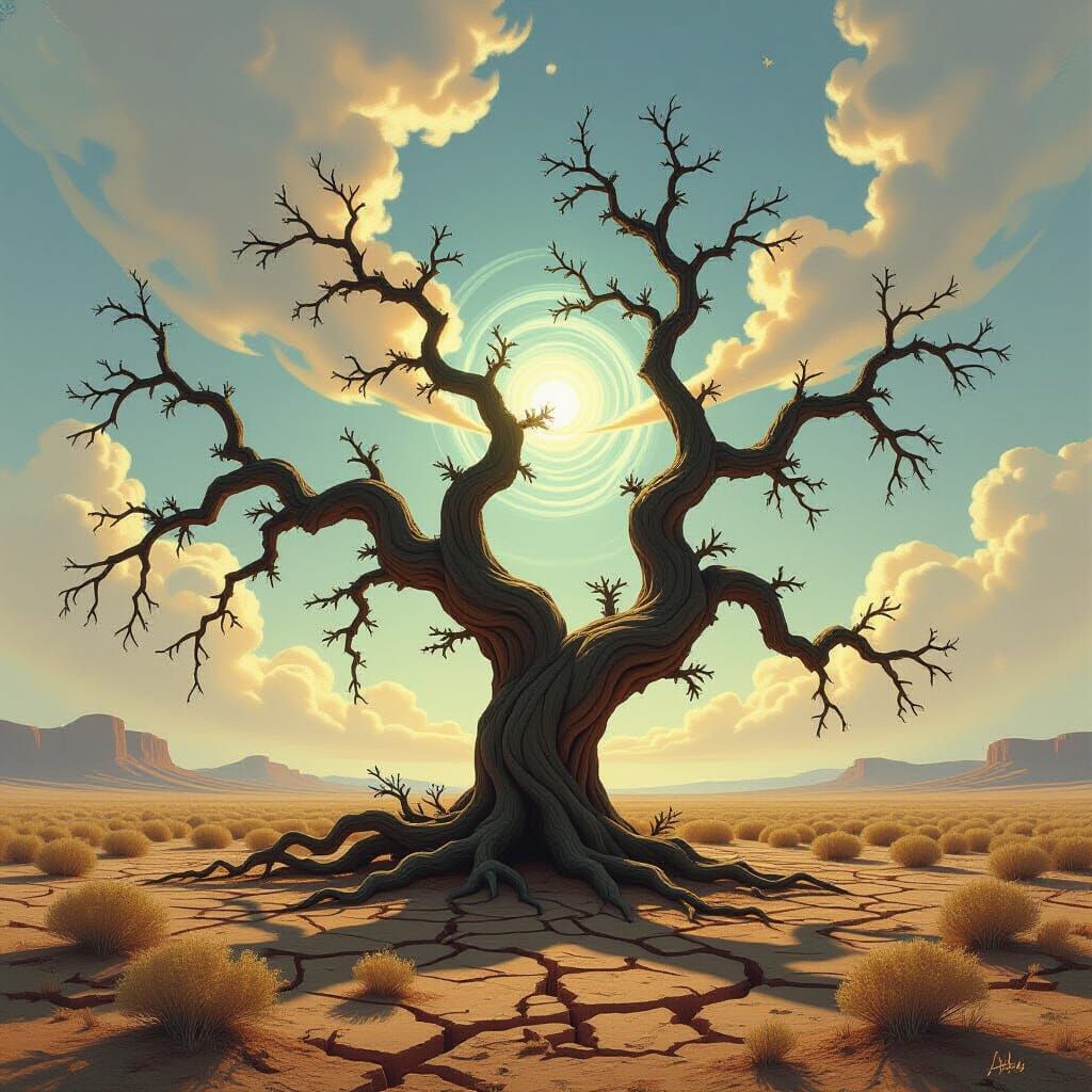 Ancient Tree of Renewal in Cracked Earth