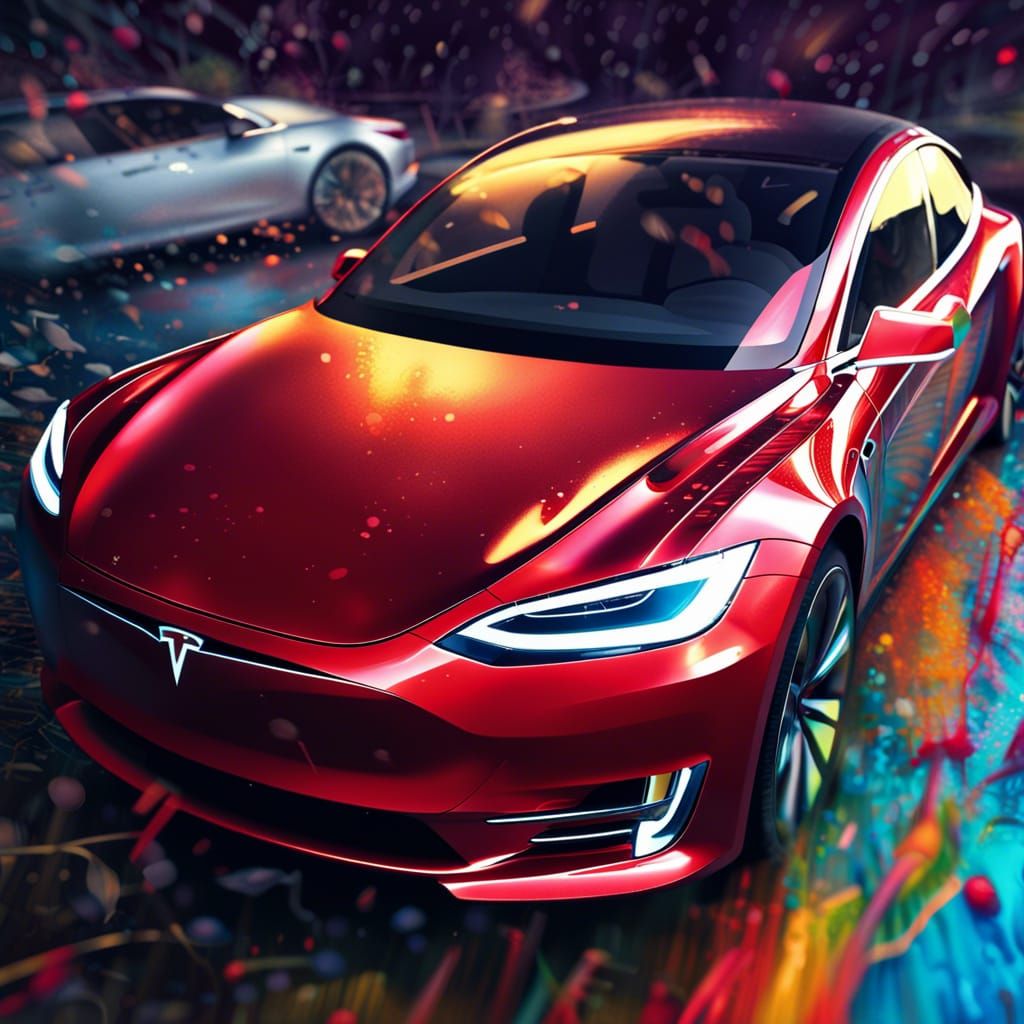 Hyperrealistic Tesla Car in Splash Art Style