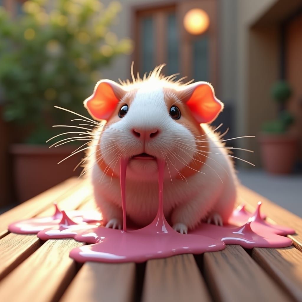 Guinea Pig's Milkshake Mishap in Art Nouveau Style