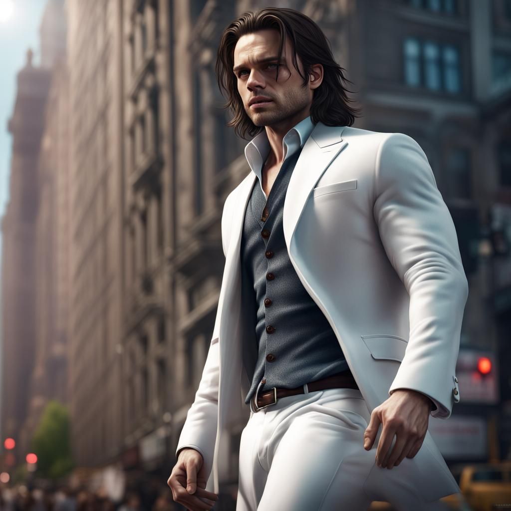 Man in White Suit on Chicago Street