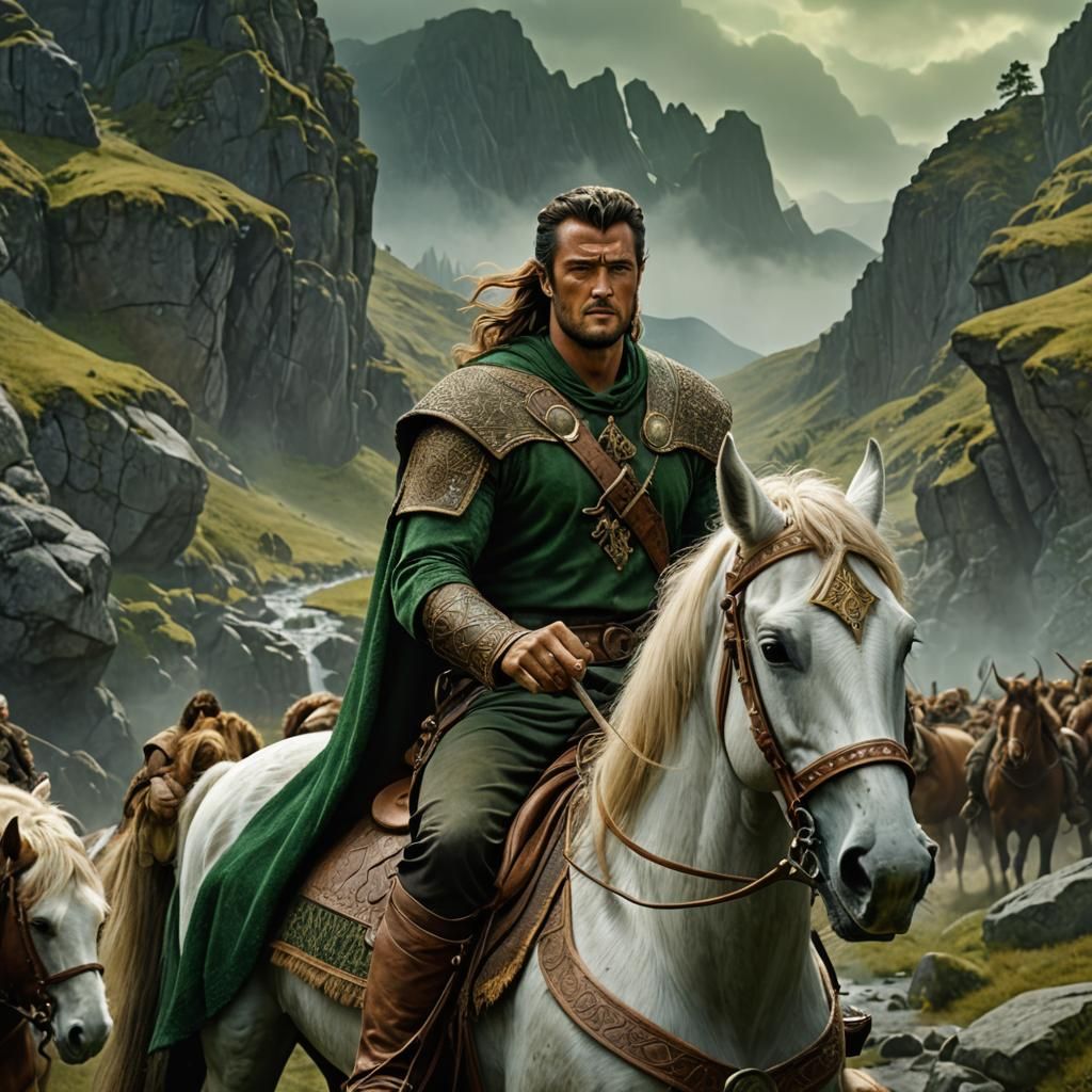 Handsome Viking horseback riding