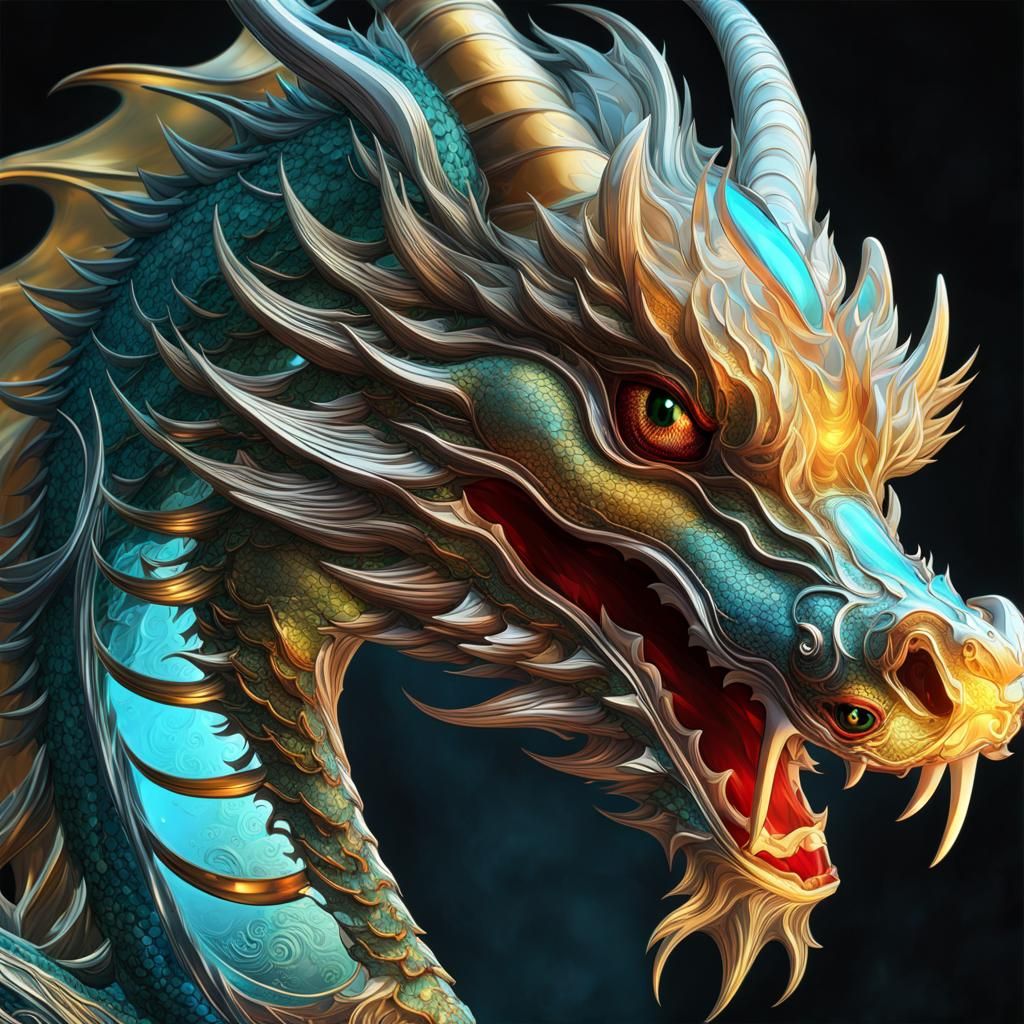 Glass Chinese Dragon Portrait in Anime Style