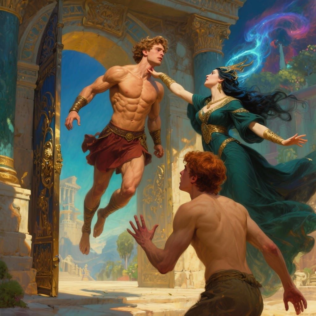 Theseus Floats Midair Beside Palace Gates as Medea Intervene...