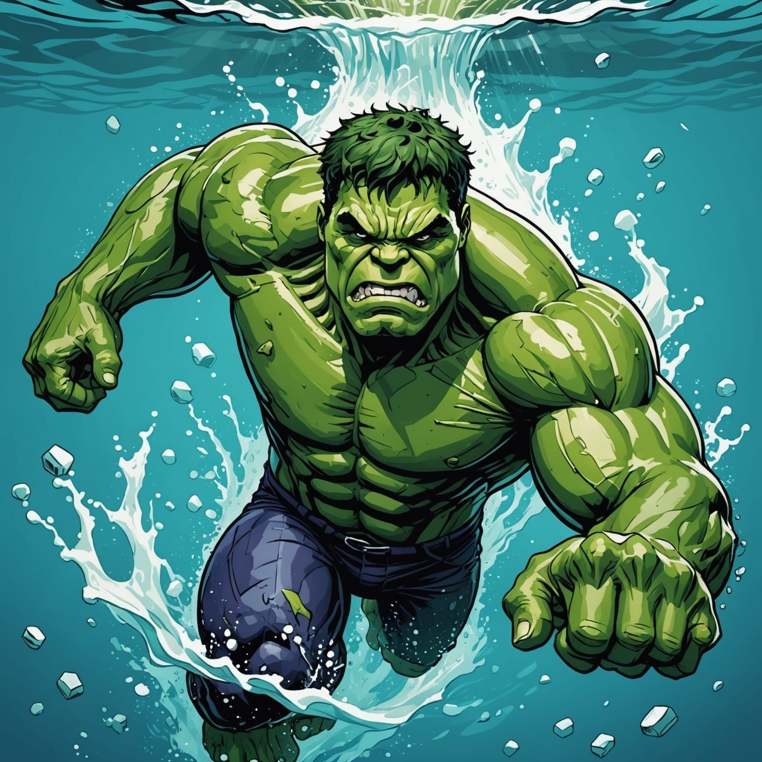 Hulk Swimming Underwater