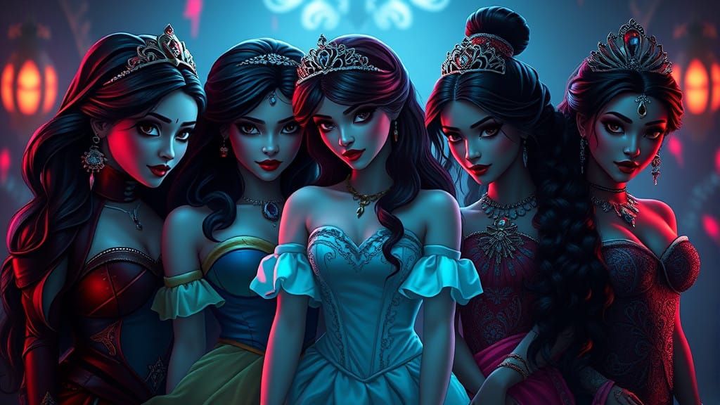 Cyberpunk Vampire Disney Princesses in a Dark, Ominous World