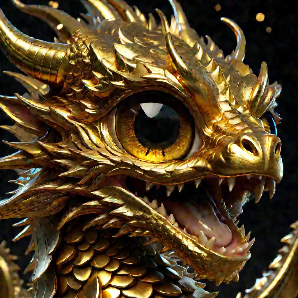 Adorable Gold Dragon Portrait in Anime Style