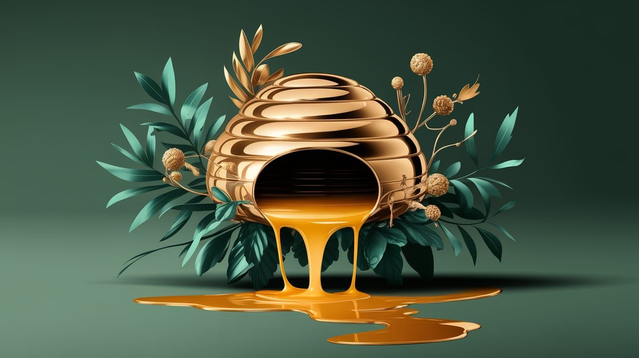 Surreal Abstract Beehive in Metallic Gold Foil