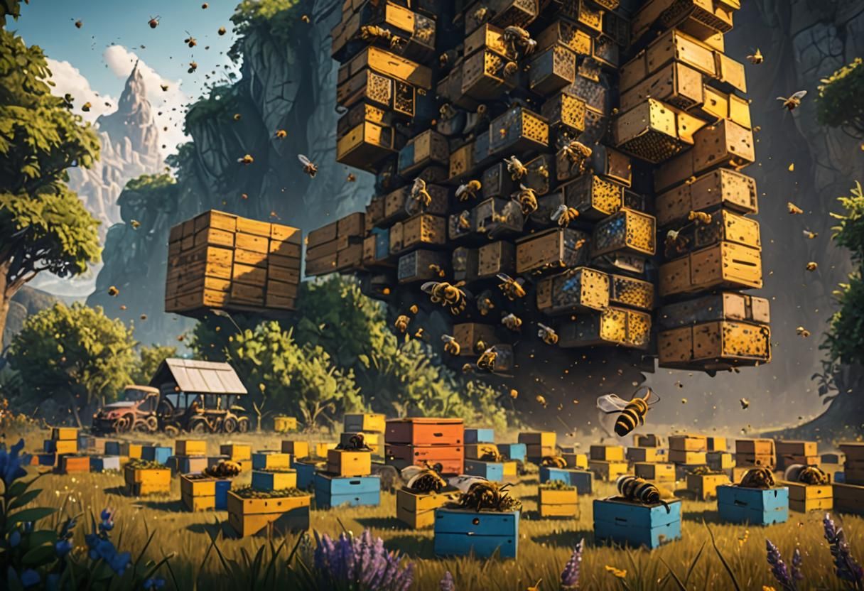 Bees and Hives: Detailed Matte Painting in Deep Color