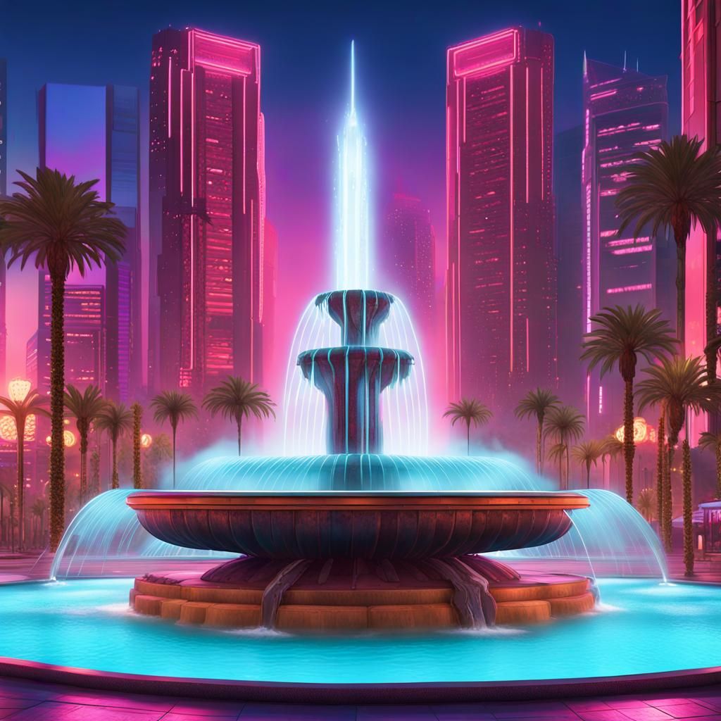 In the heart of the vibrant Las Vegas Strip, a (water_founta...