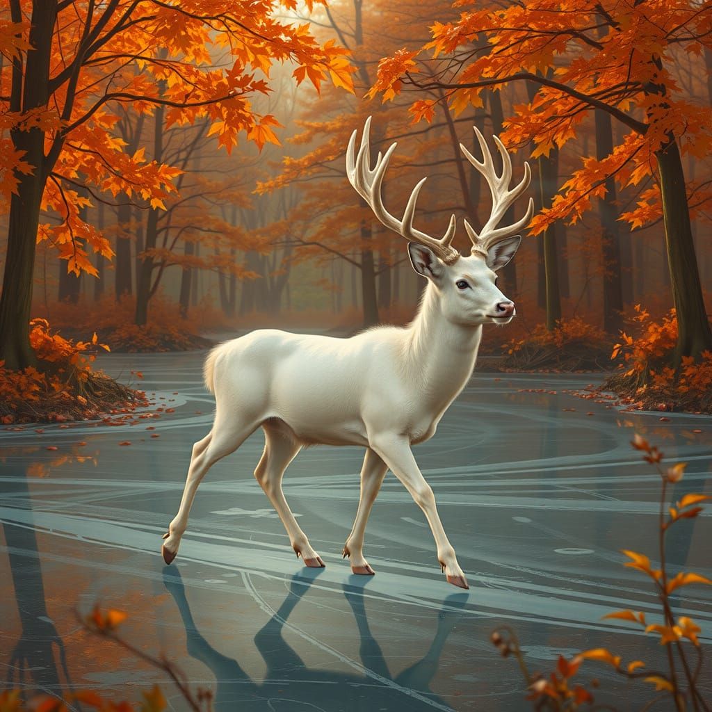 Albino Buck's Majesty on a Frozen Pond