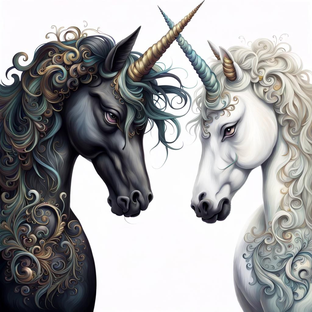 Two Unicorns Touching Noses: Fantasy Art
