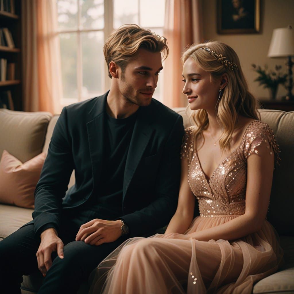 Ethereal Young Man in Tulle Minidress, Captured in Cinematic...