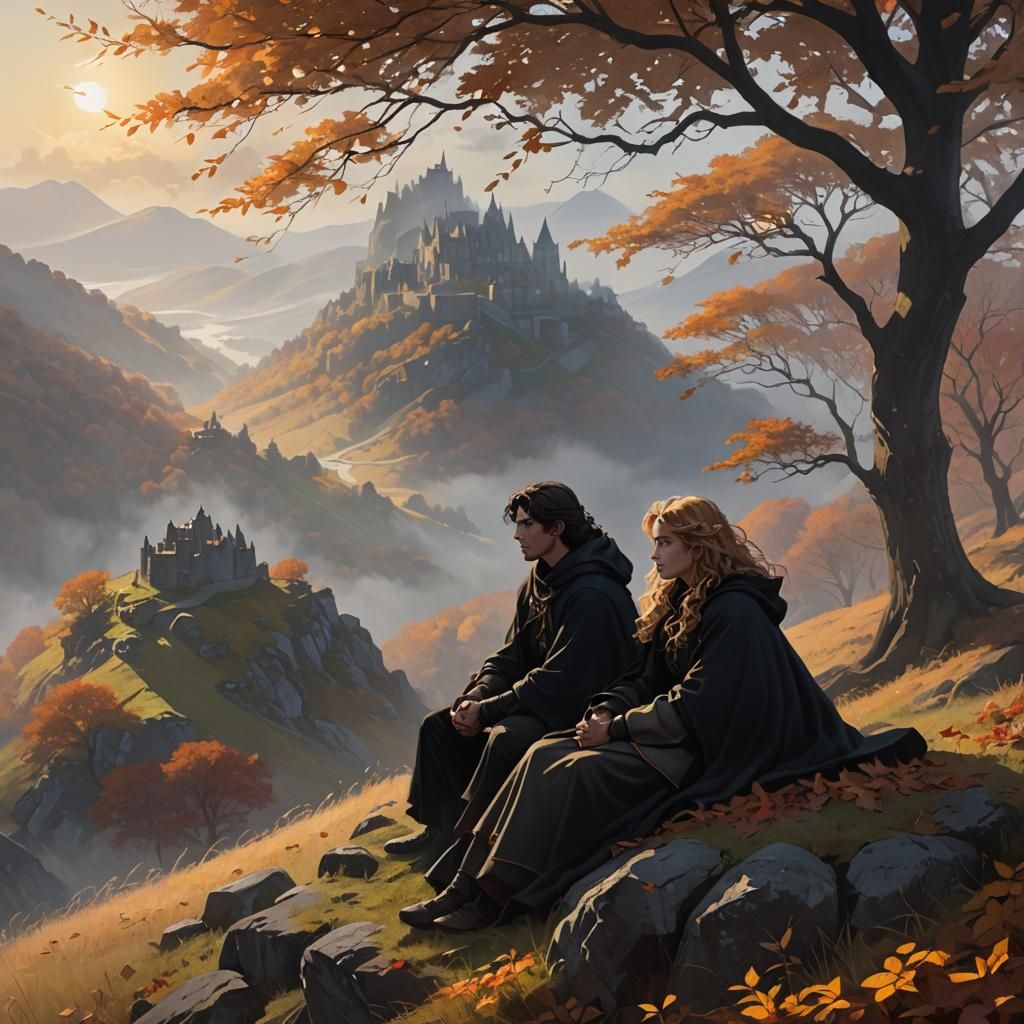 Rangers in Autumn Mist, Baroque-Style Painting