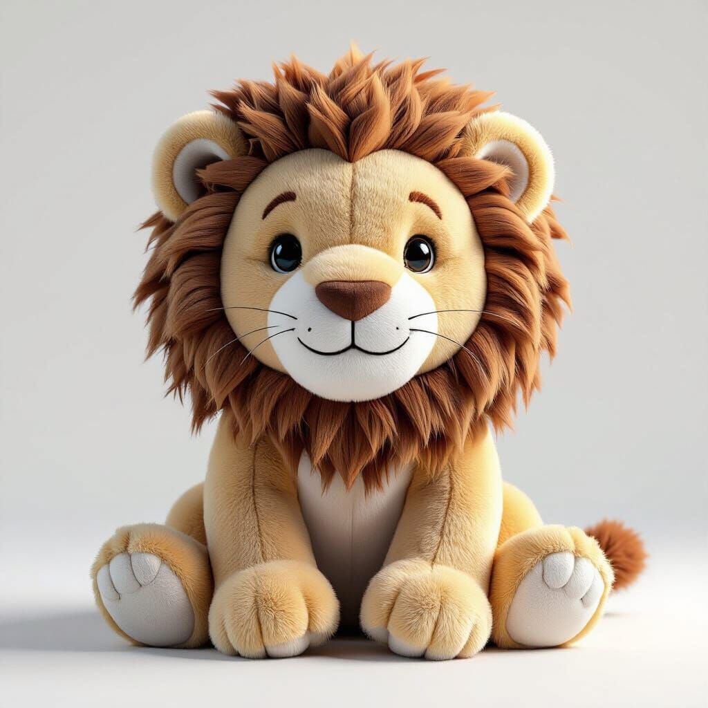 Hyper-Realistic 3D Plush Lion Render in Studio Lighting