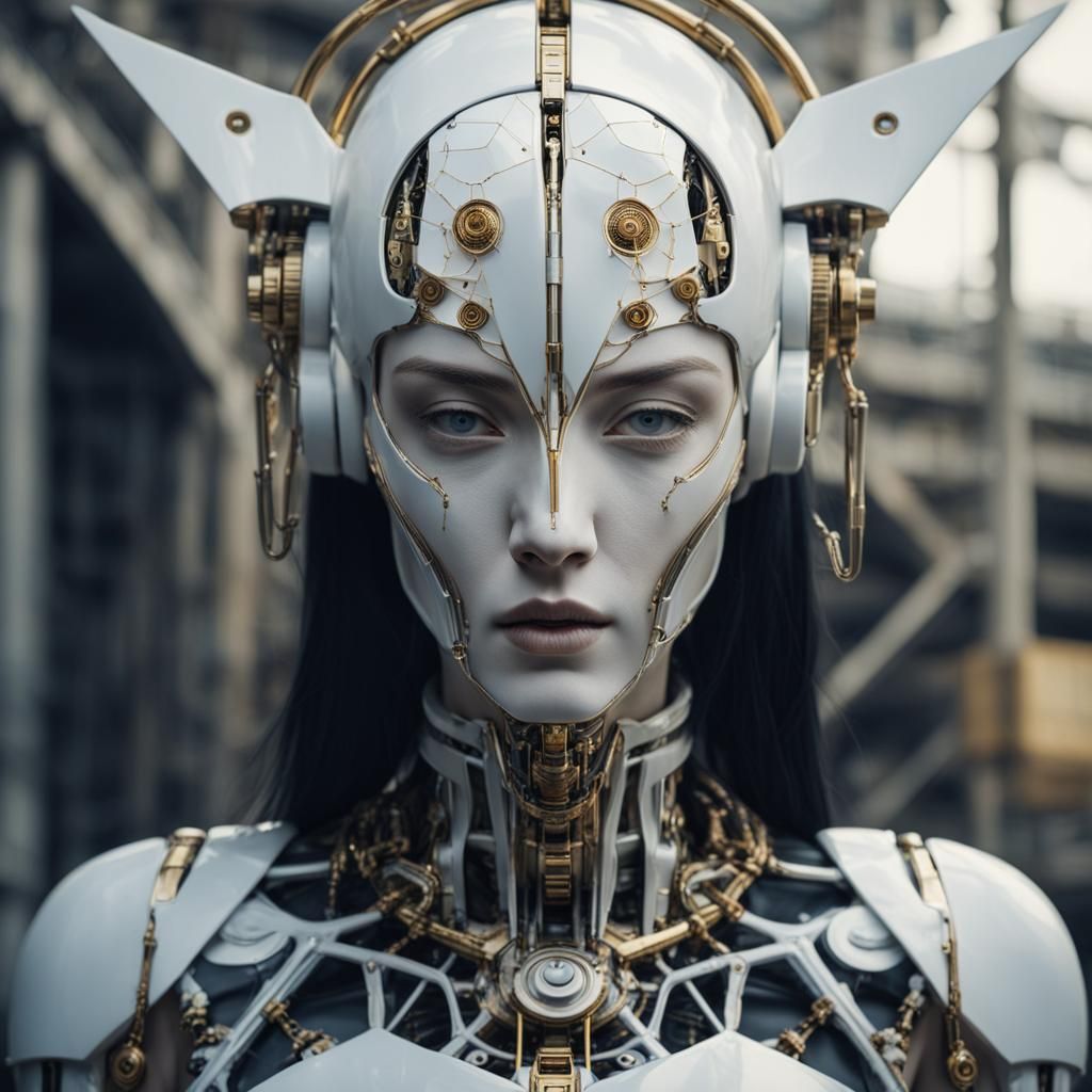 Ethereal Cybernetic Woman in Art Deco Kintsugi Style