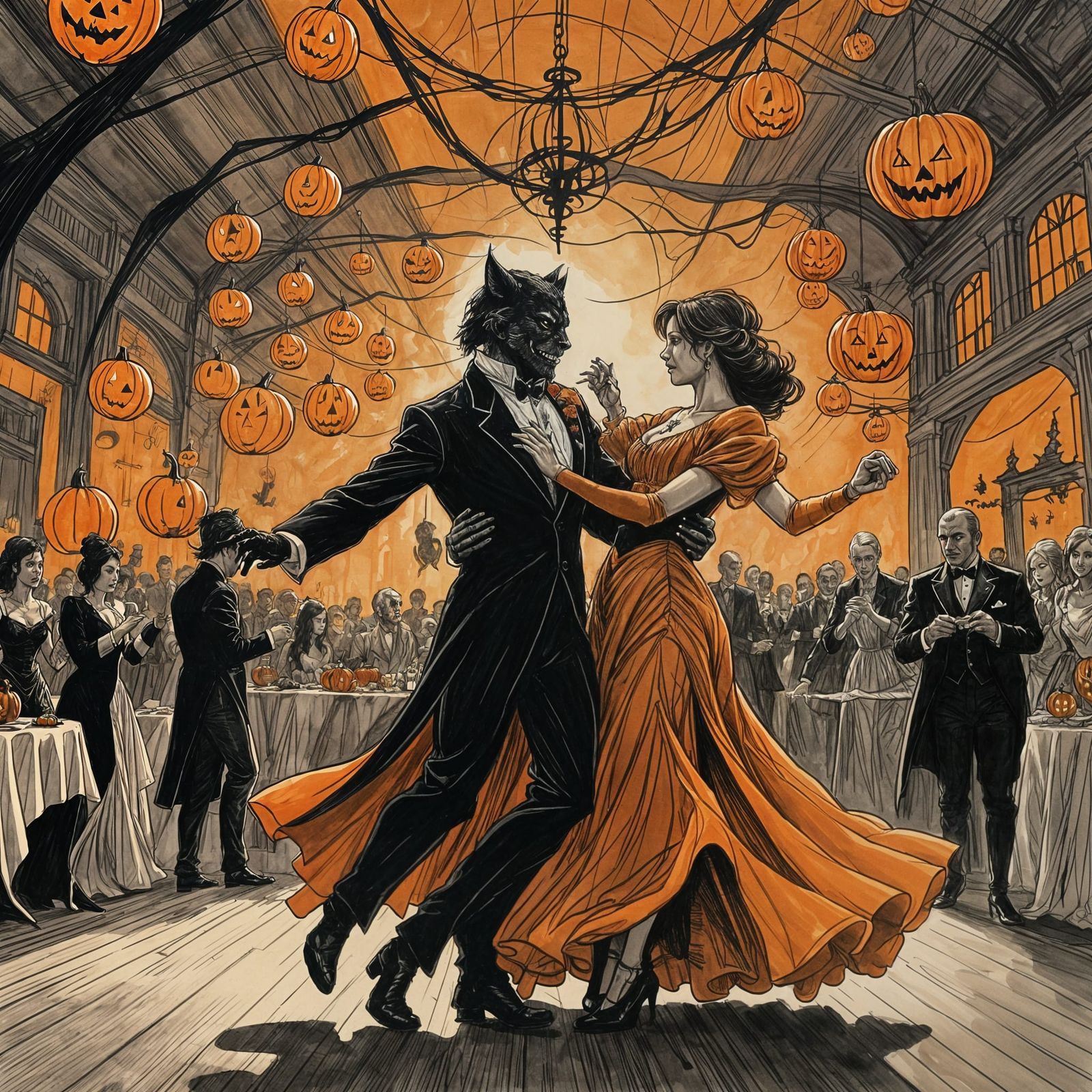 Werewolf and Vampire Waltz at Halloween Ball