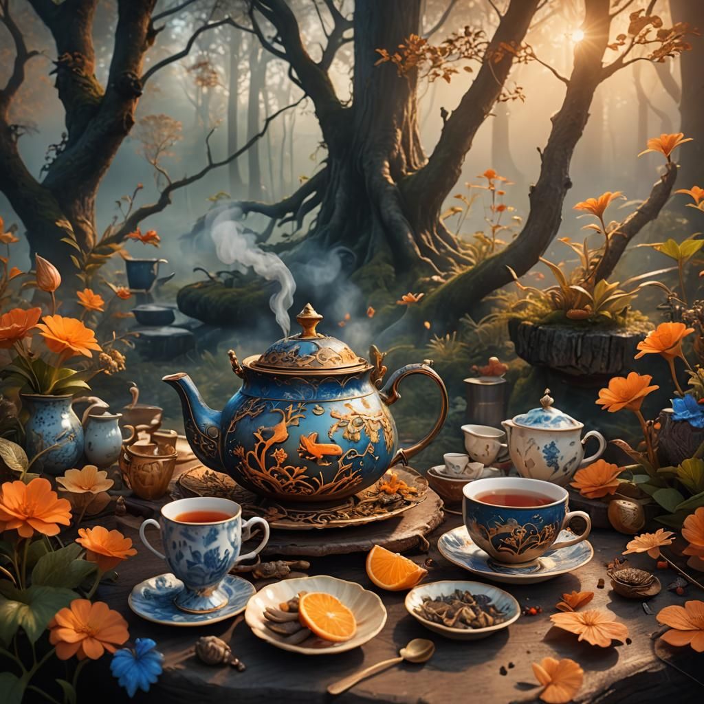 Newt Enjoys Tea in Enchanted Forest