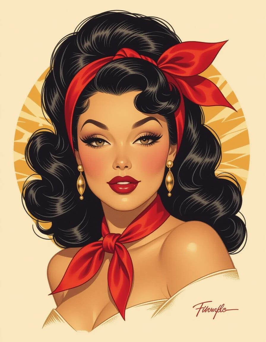 Glamorous Vintage Pin-Up Illustration in 1940s Style