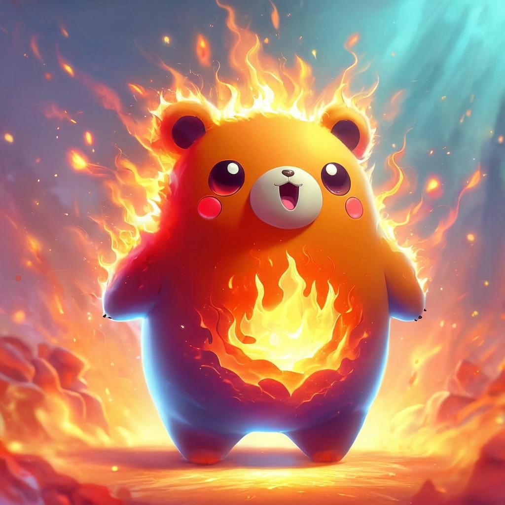 Volcanic Fire Bear Pokémon in Dreamy Anime Style