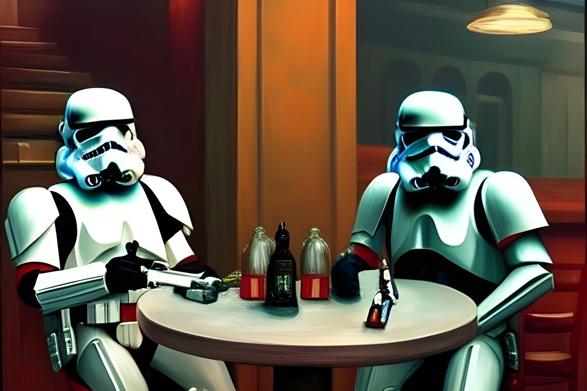 Space Marine and Stormtrooper at Bar, Hopper Style