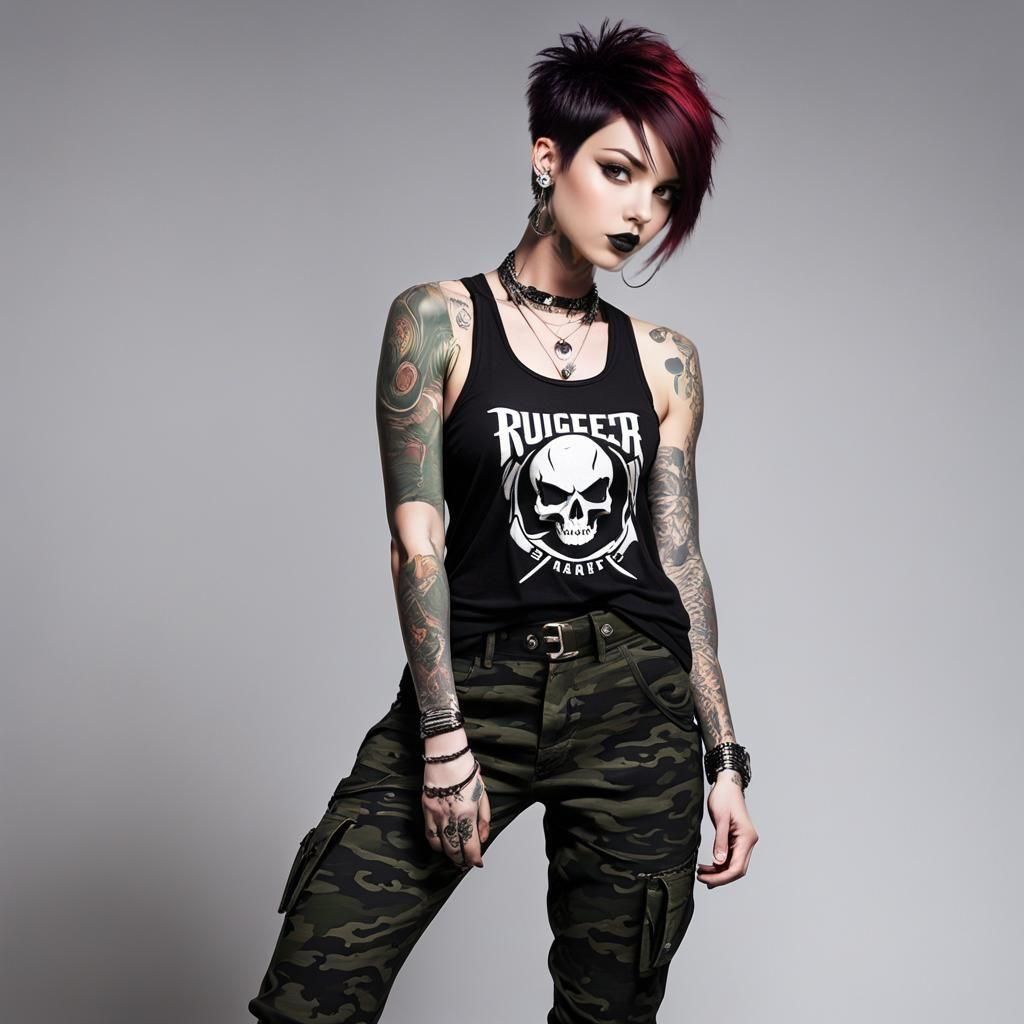 Tough Tattooed Woman in Nu Metal Aesthetic