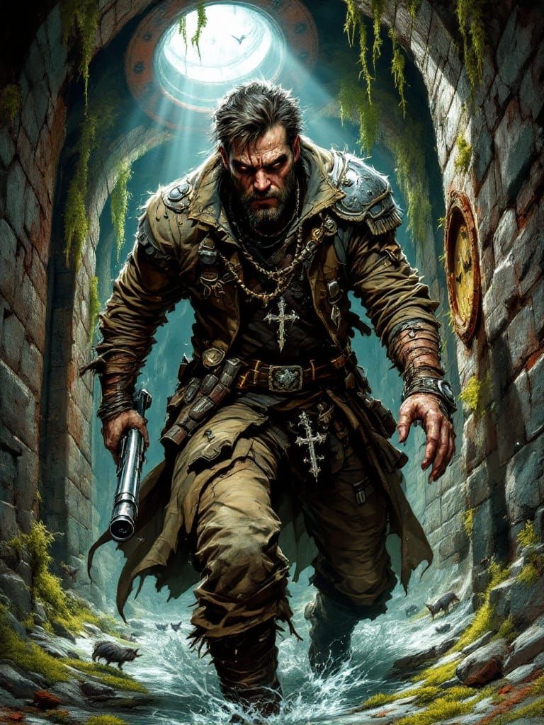 Grimdark Hunter Pursues Ancient Vampire in Sewer