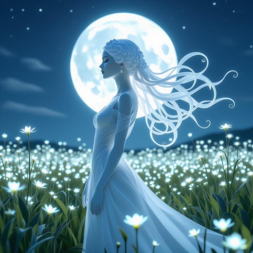 Ethereal Moonlight Sculpture in Art Nouveau Style