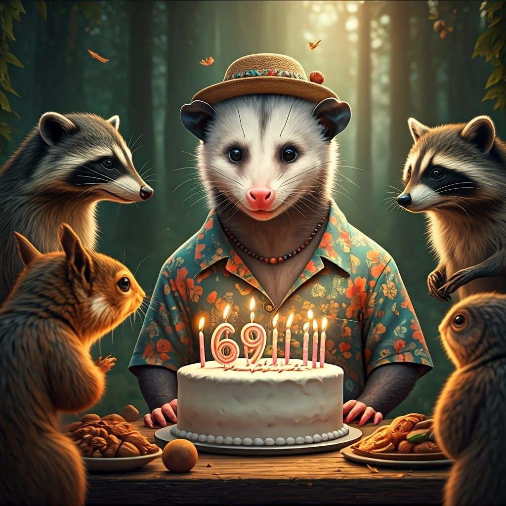 Whimsical Opossum-Human Hybrid Celebrates 69th Birthday in E...