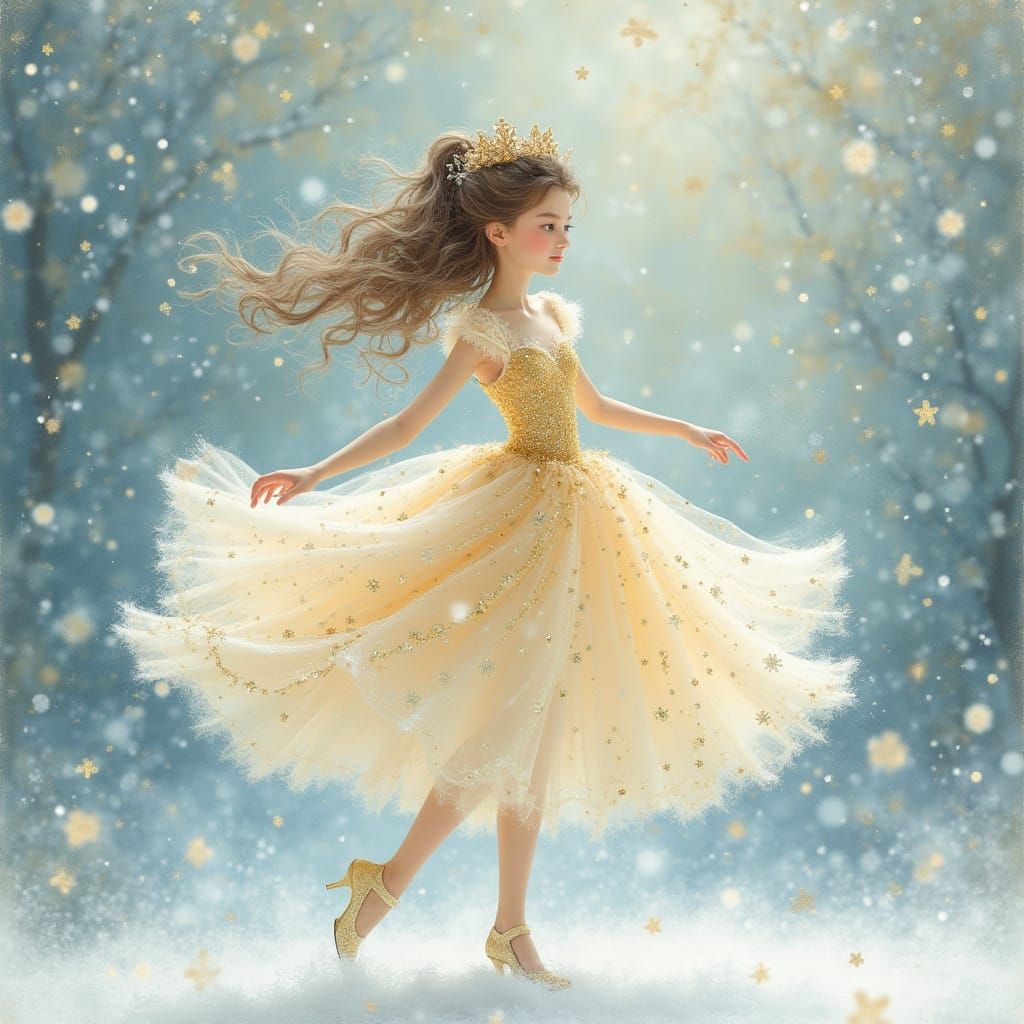 Snow Princess Dancing in Glittering Snowflakes