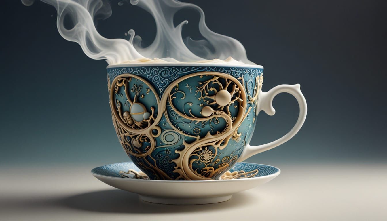 Ethereal Fractal Latte in Antique China Cup