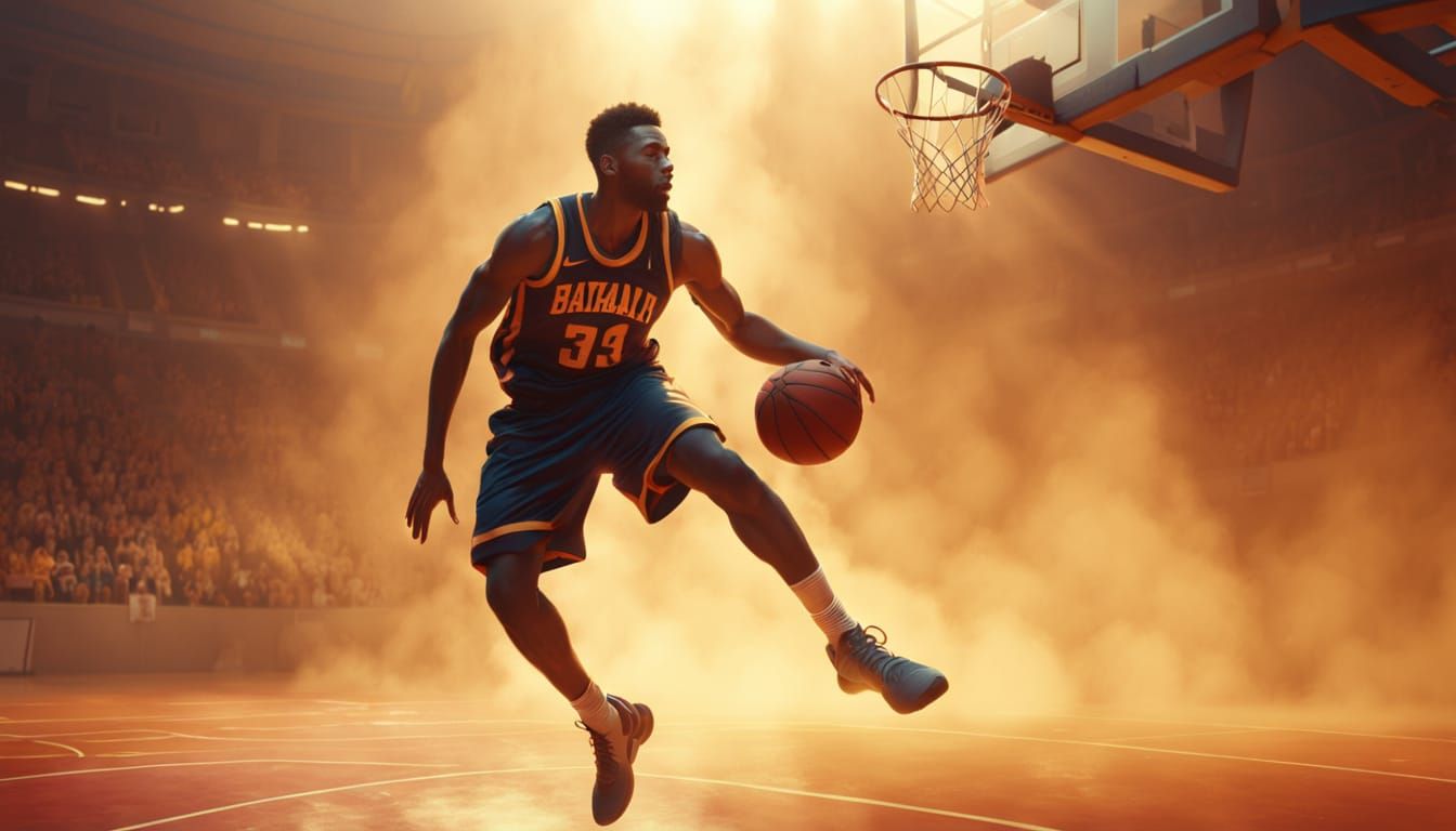 Basketball Player in Golden Light: Cinematic Oil Painting