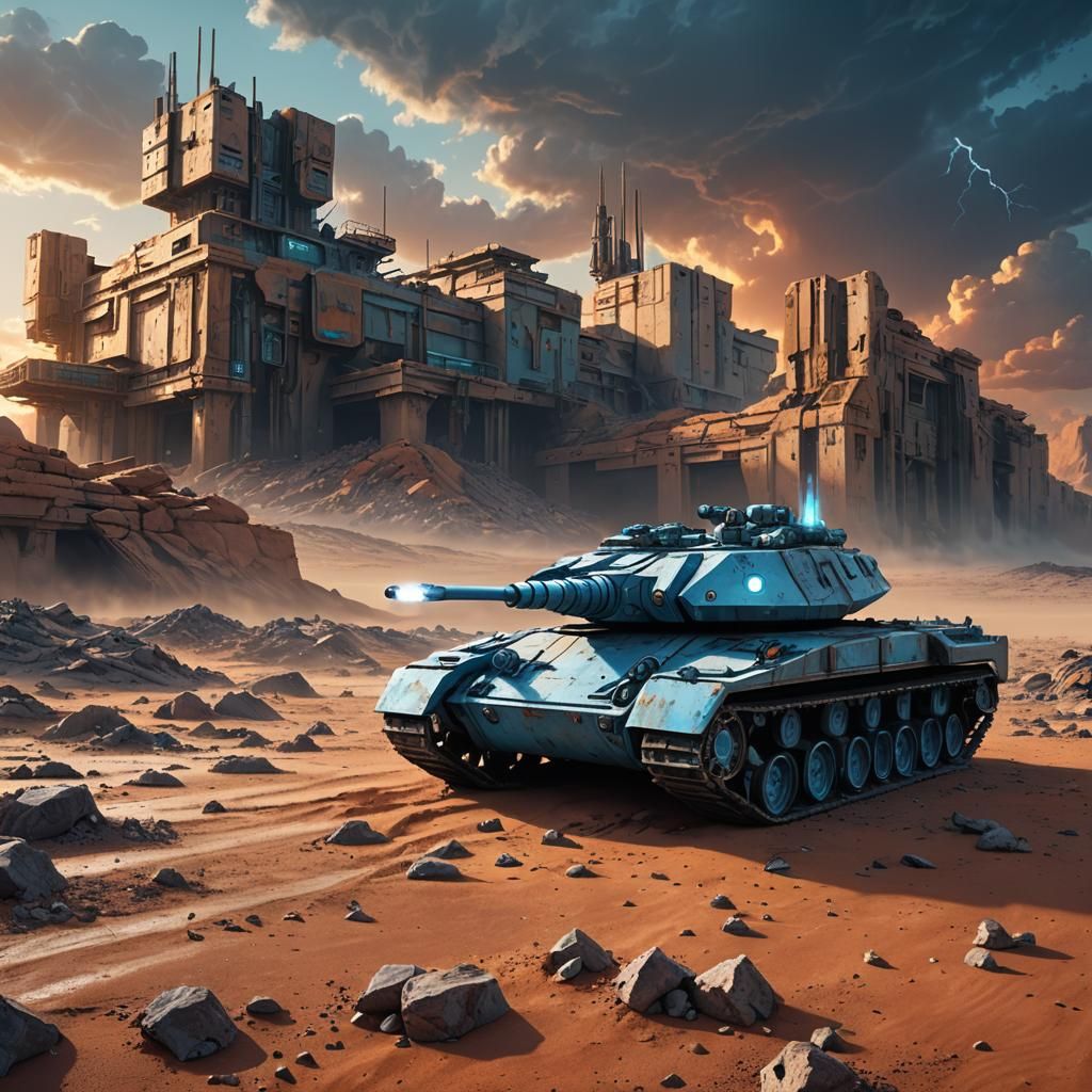 Sci-Fi Laser Tank in Desert Ruins