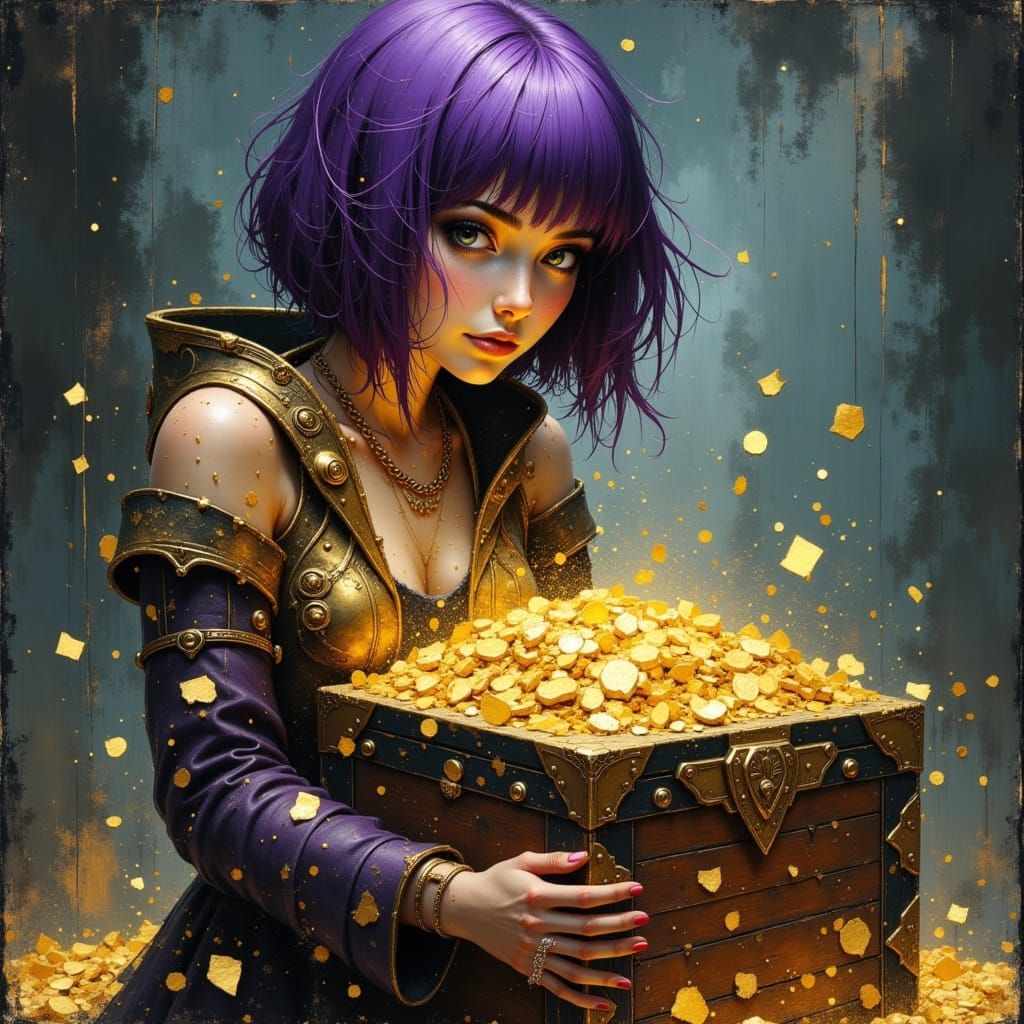 Pirate Unearths Gold Treasure Chest in Divine Oil Style