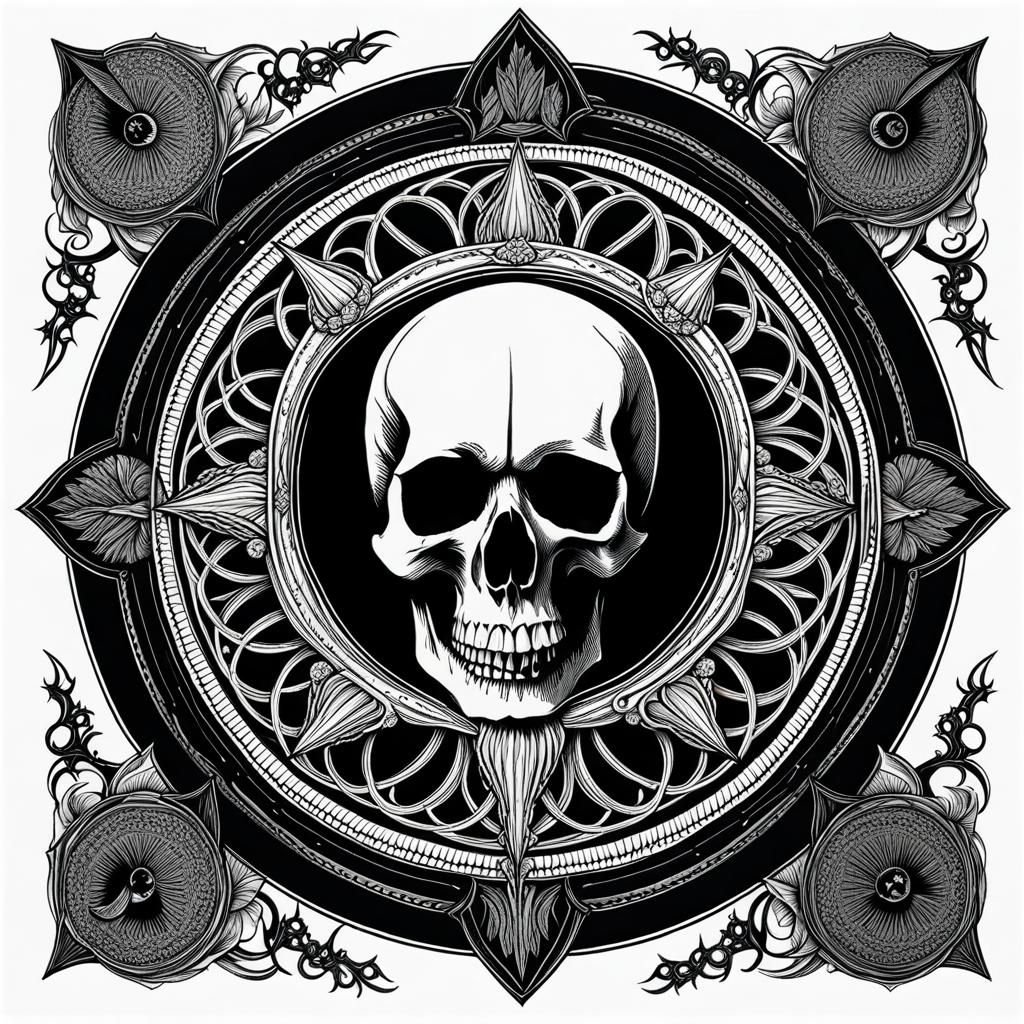 Gothic Mandala: Skull and Death in Minimalist Ink