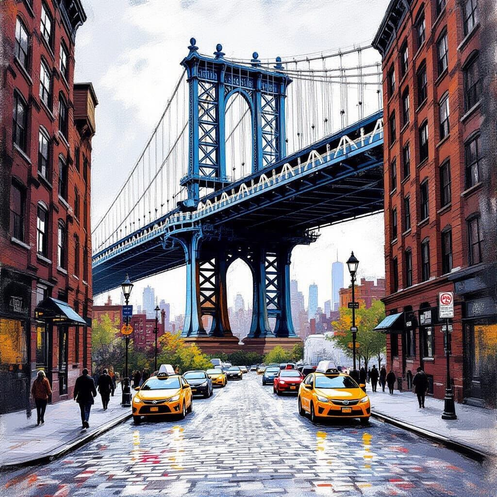 Messy Sketch of Manhattan Bridge DUMBO Brooklyn