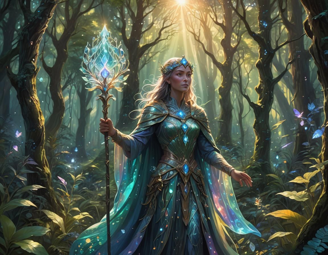 Mystical Forest Figure with Spirit Diamonds: Fantasy Art