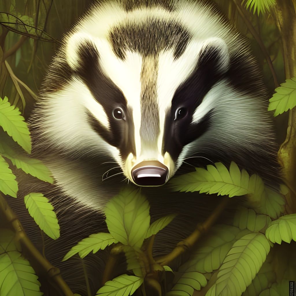 Detailed Badger Portrait in Forest Landscape