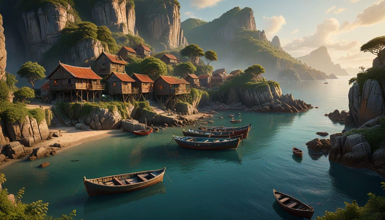 Idyllic Fishing Village Amidst Dramatic Cliffs
