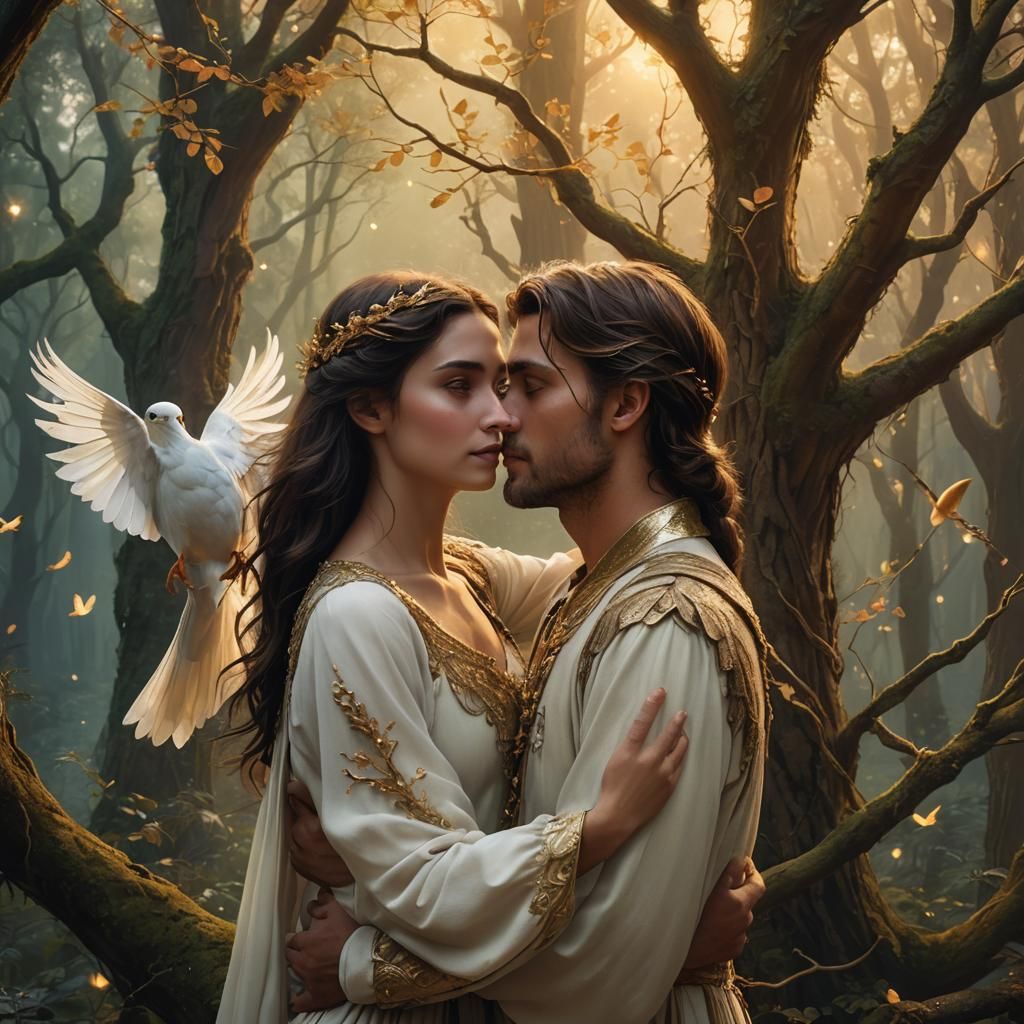 Enchanted Forest Embrace at Twilight: Digital Matte Painting