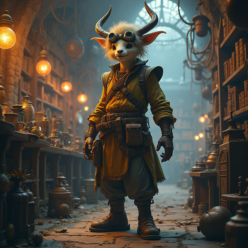 Firbolg Engineer in Mystical Workshop, High Fantasy Art