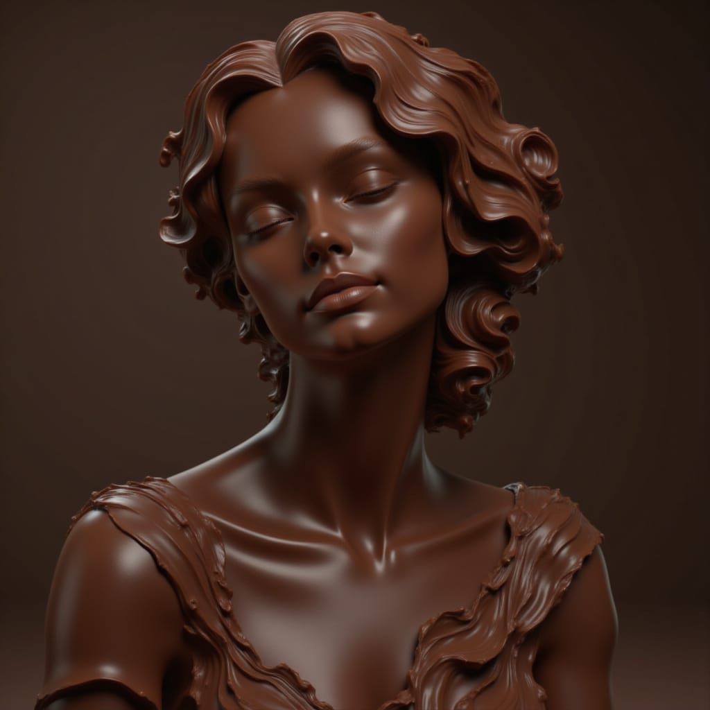 Woman Sculpted from Rich Dark Chocolate