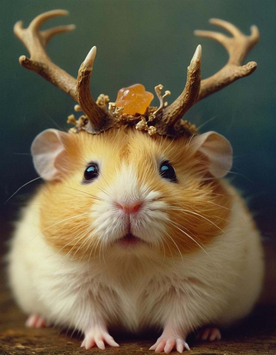 Fluffy hamster with antlers