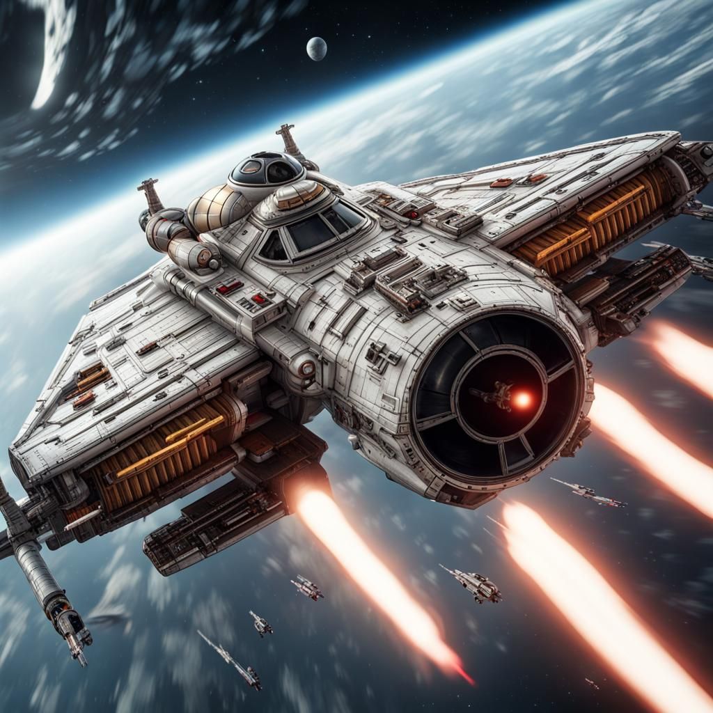 Star Wars Style Space Fighter in Hyperrealistic Detail