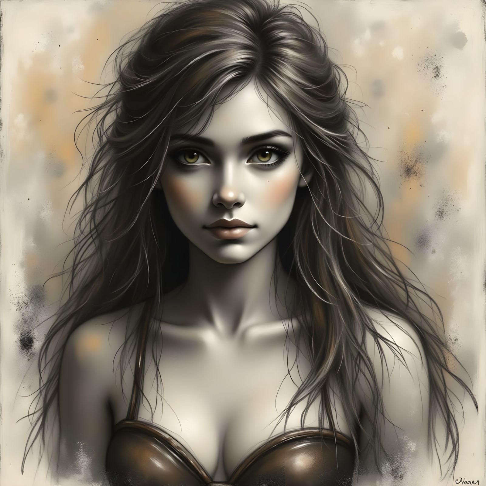 Norse Goddess Portrait in Vintage Chalk Sketch Style