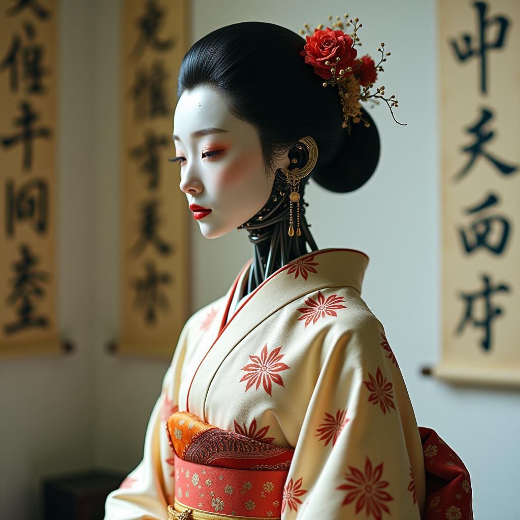 Japanese Robotic Geisha in Cinematic Portrait