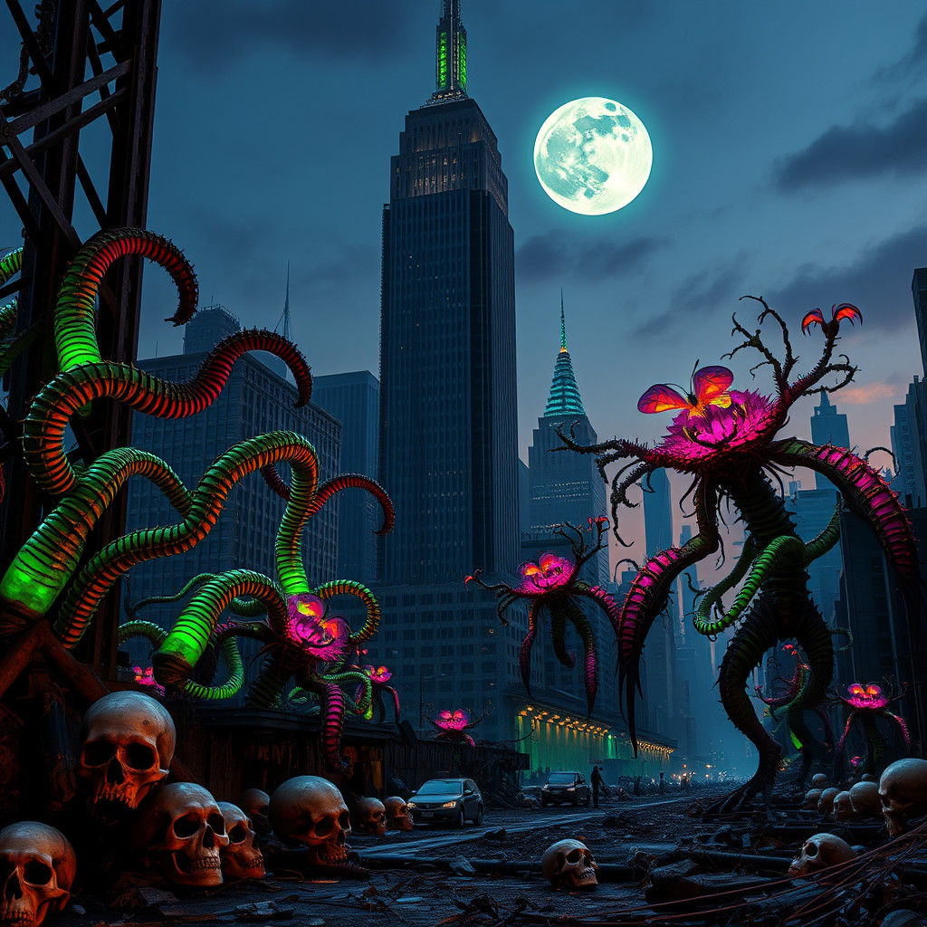 Bioluminescent Flora Devours New York in Dystopian Cityscape