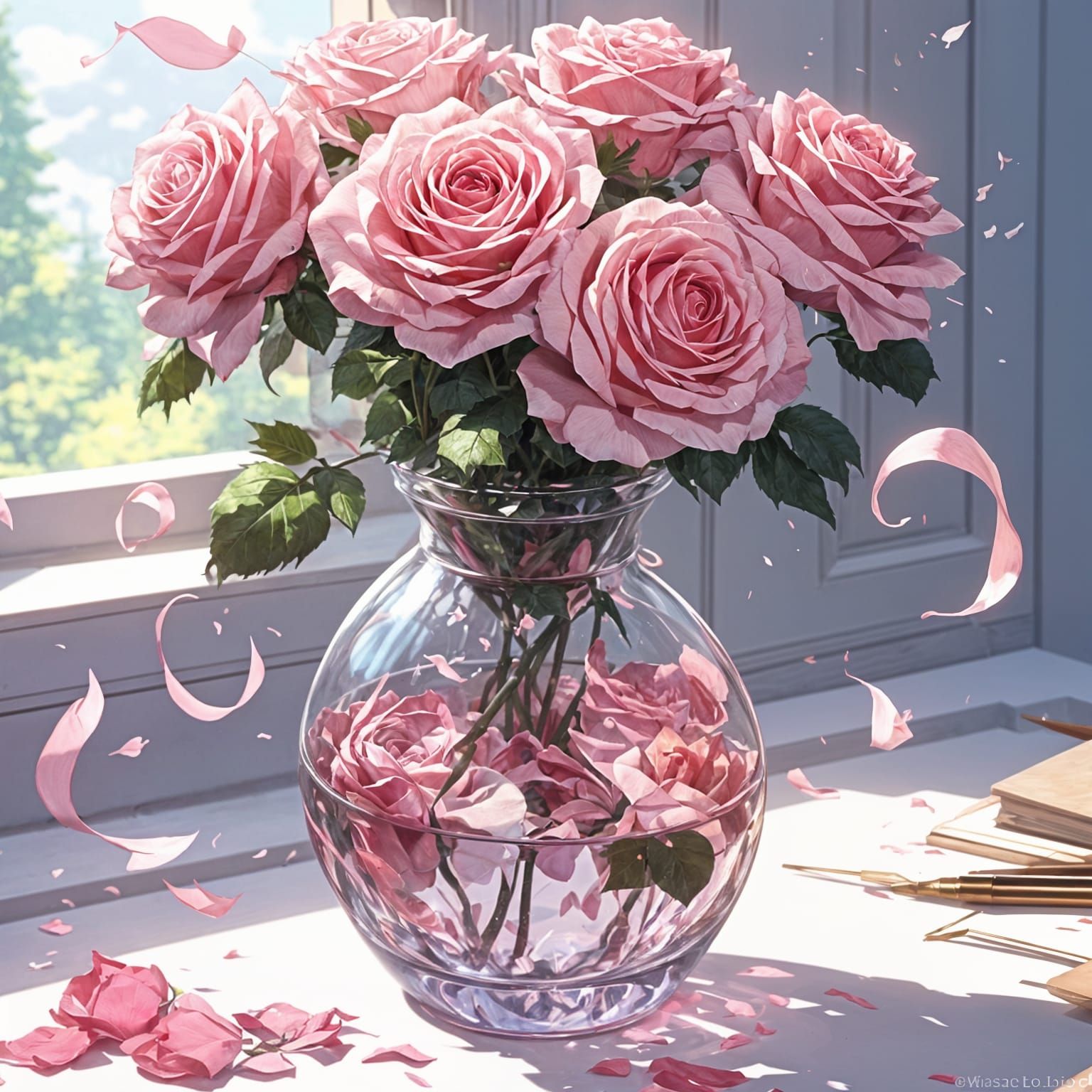Anime Style Rose in Glass Vase
