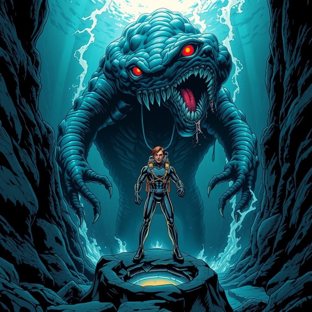 Fearless Human Confronts Gargantuan Sea Monster in Underwate...