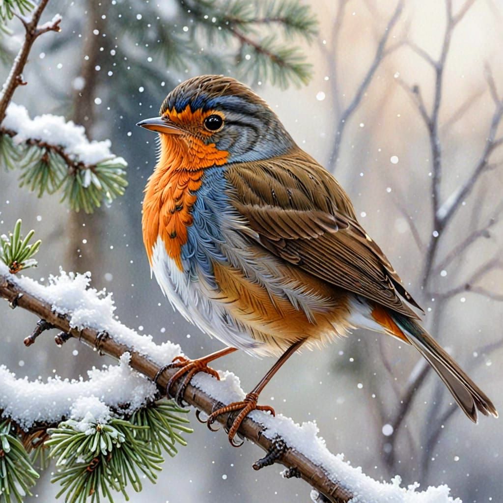 Vibrant European Robin in Solar Punk Style