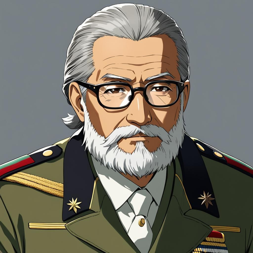 Detailed Anime Portrait of Mexican Man in WWII Uniform